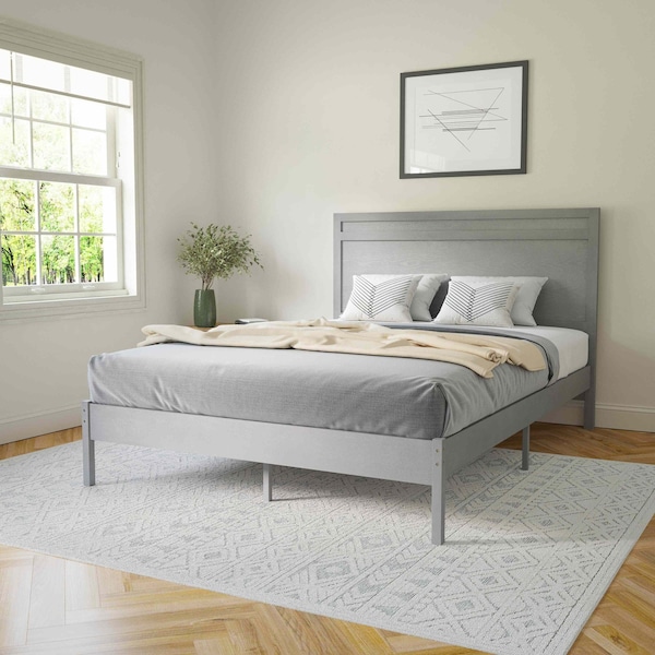 Flash Furniture Gray Queen Wooden Platform Bed with Headboard MG-09003QB-Q-GRYWSH-GG - main